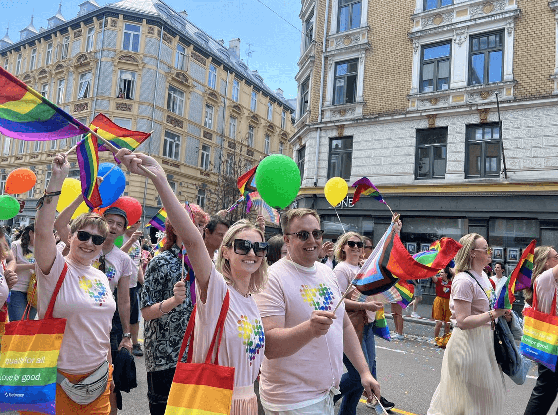 People in the Pride parade in Helsinki