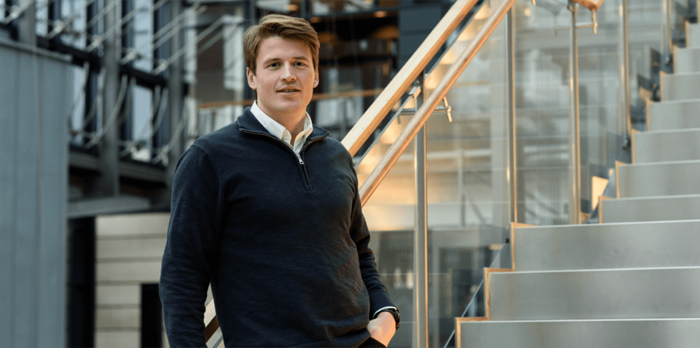 Petter in the stairs at Tietoevry's Fornebu office.