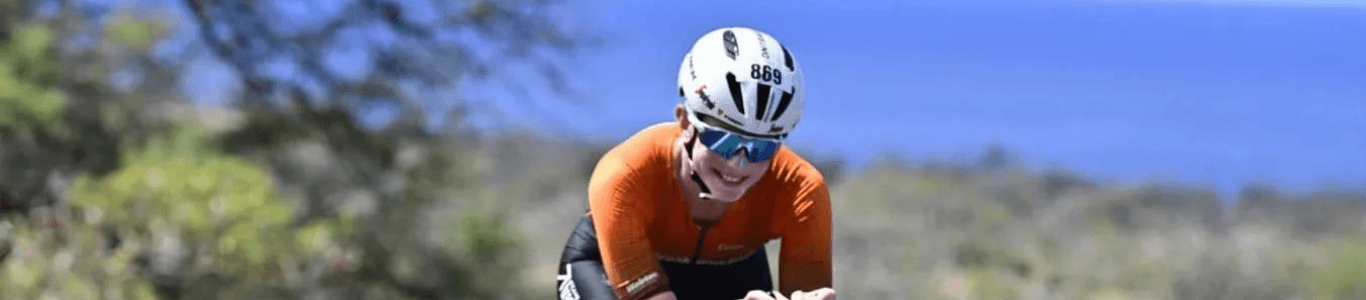 Woman riding a bike race