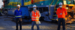 Braulio with co-workers in front of Wabtec train engine